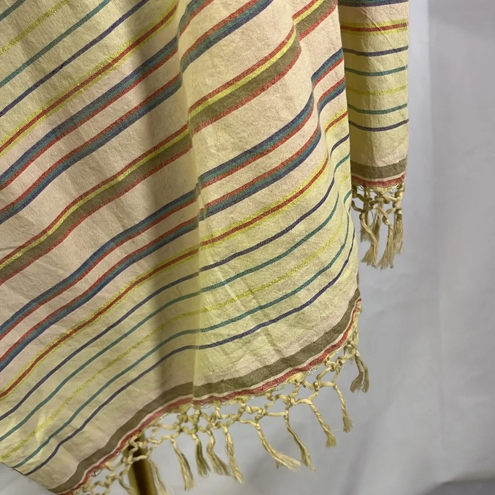 Gap Multicolor Striped Cotton Blend Lightweight Fringe Scarf